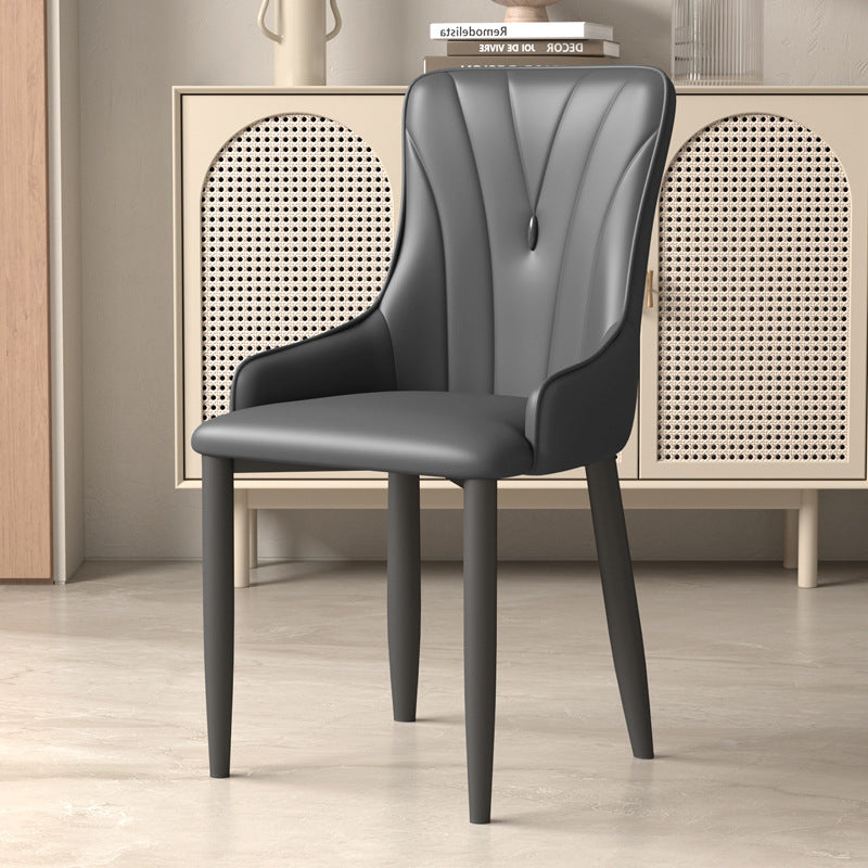 Contemporary Coastal Rectangular Back Carbon Steel Nappa Leather Resilient Foam Dining Chair Backrest Armrest For Dining Room