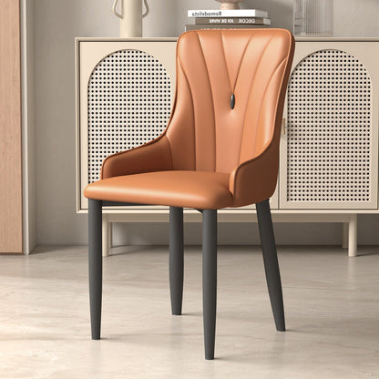 Contemporary Coastal Rectangular Back Carbon Steel Nappa Leather Resilient Foam Dining Chair Backrest Armrest For Dining Room