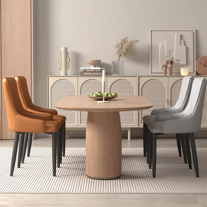 Contemporary Coastal Rectangular Back Carbon Steel Nappa Leather Resilient Foam Dining Chair Backrest Armrest For Dining Room