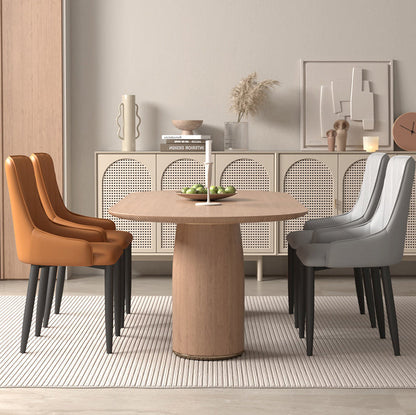 Contemporary Coastal Rectangular Back Carbon Steel Nappa Leather Resilient Foam Dining Chair Backrest Armrest For Dining Room