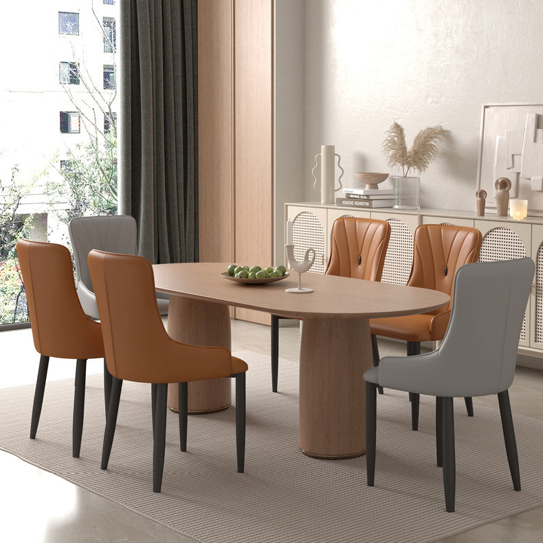 Contemporary Coastal Rectangular Back Carbon Steel Nappa Leather Resilient Foam Dining Chair Backrest Armrest For Dining Room