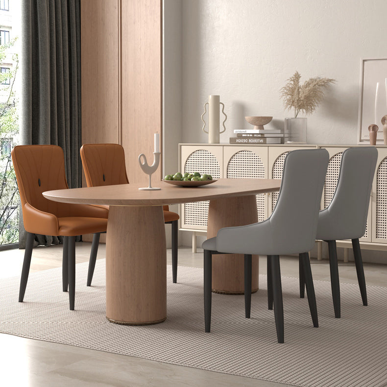 Contemporary Coastal Rectangular Back Carbon Steel Nappa Leather Resilient Foam Dining Chair Backrest Armrest For Dining Room