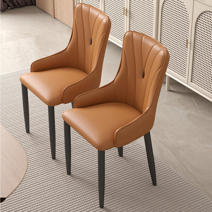 Contemporary Coastal Rectangular Back Carbon Steel Nappa Leather Resilient Foam Dining Chair Backrest Armrest For Dining Room