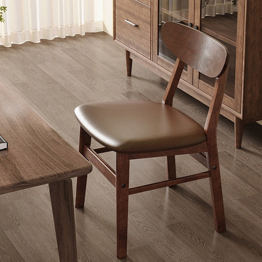 Modern Minimalist Square Cushion Waxy Leather Solid Wood Dining Chair Backrest For Dining Room