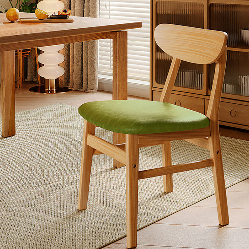 Modern Minimalist Square Cushion Waxy Leather Solid Wood Dining Chair Backrest For Dining Room