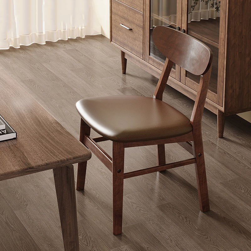 Modern Minimalist Square Cushion Waxy Leather Solid Wood Dining Chair Backrest For Dining Room