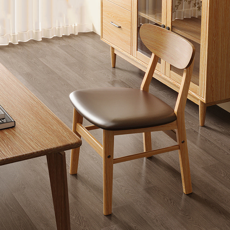 Modern Minimalist Square Cushion Waxy Leather Solid Wood Dining Chair Backrest For Dining Room