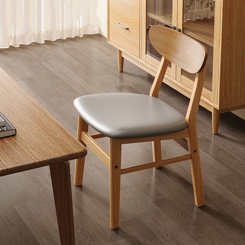 Modern Minimalist Square Cushion Waxy Leather Solid Wood Dining Chair Backrest For Dining Room