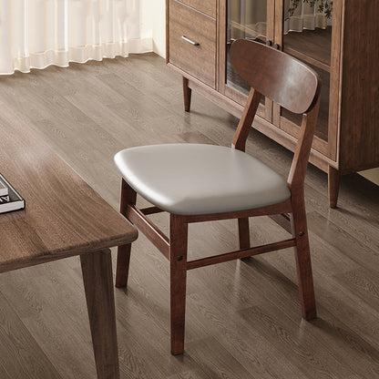 Modern Minimalist Square Cushion Waxy Leather Solid Wood Dining Chair Backrest For Dining Room