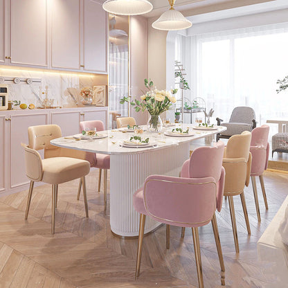 Modern Mid-century Semi-circular Cushion Fabric Sponge Stainless Steel Dining Chair Backrest Armrest For Dining Room