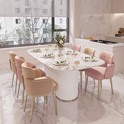 Modern Mid-century Semi-circular Cushion Fabric Sponge Stainless Steel Dining Chair Backrest Armrest For Dining Room