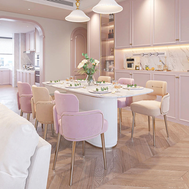 Modern Mid-century Semi-circular Cushion Fabric Sponge Stainless Steel Dining Chair Backrest Armrest For Dining Room