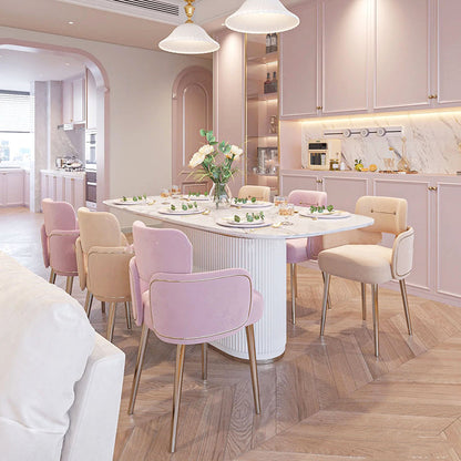 Modern Mid-century Semi-circular Cushion Fabric Sponge Stainless Steel Dining Chair Backrest Armrest For Dining Room