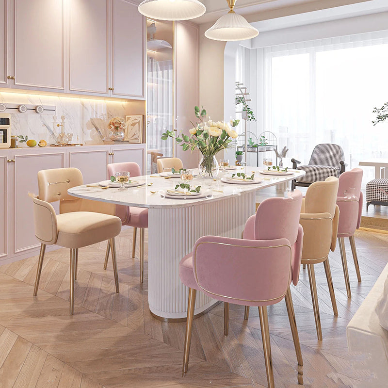 Modern Mid-century Semi-circular Cushion Fabric Sponge Stainless Steel Dining Chair Backrest Armrest For Dining Room