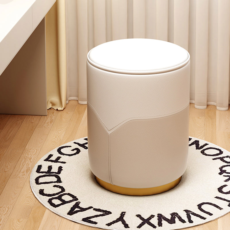 Modern Luxury Cylinder Cat Scratch Leather Solid Wood Metal Vanity Stool For Bedroom