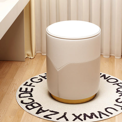 Modern Luxury Cylinder Cat Scratch Leather Solid Wood Metal Vanity Stool For Bedroom