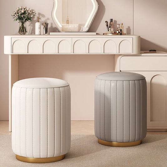 Modern Luxury Cylinder Cat Scratch Leather Solid Wood Metal Vanity Stool For Bedroom