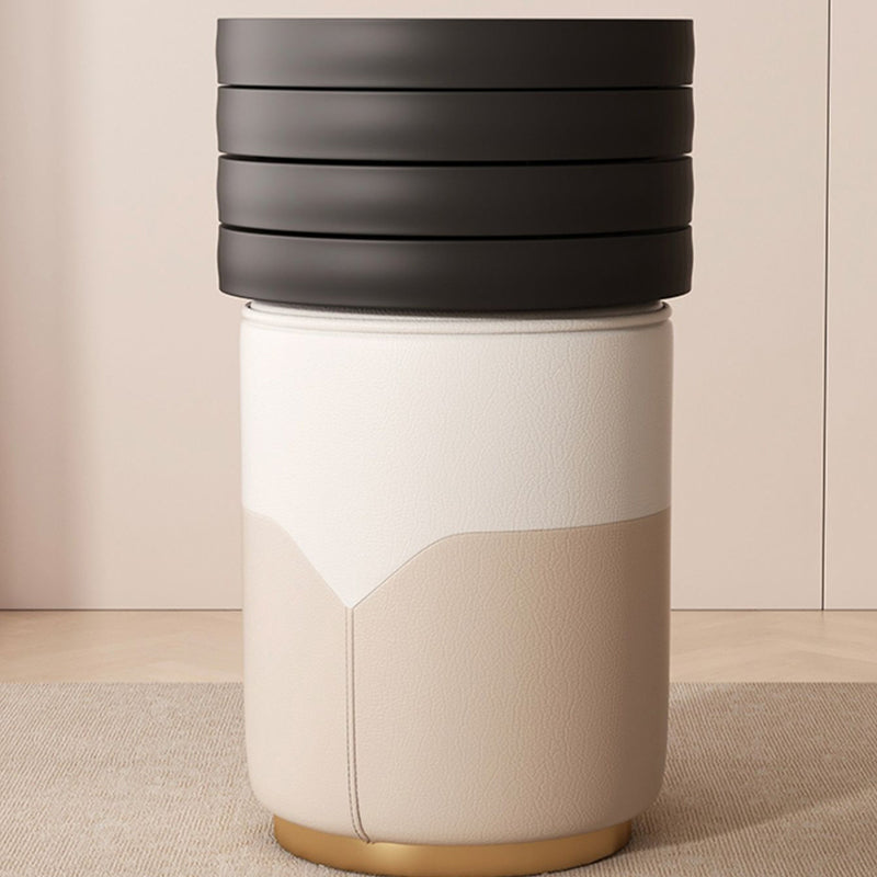 Modern Luxury Cylinder Cat Scratch Leather Solid Wood Metal Vanity Stool For Bedroom