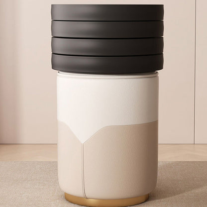 Modern Luxury Cylinder Cat Scratch Leather Solid Wood Metal Vanity Stool For Bedroom