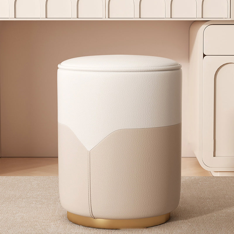 Modern Luxury Cylinder Cat Scratch Leather Solid Wood Metal Vanity Stool For Bedroom