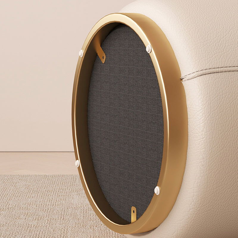 Modern Luxury Cylinder Cat Scratch Leather Solid Wood Metal Vanity Stool For Bedroom