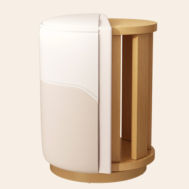 Modern Luxury Cylinder Cat Scratch Leather Solid Wood Metal Vanity Stool For Bedroom