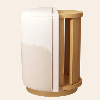 Modern Luxury Cylinder Cat Scratch Leather Solid Wood Metal Vanity Stool For Bedroom