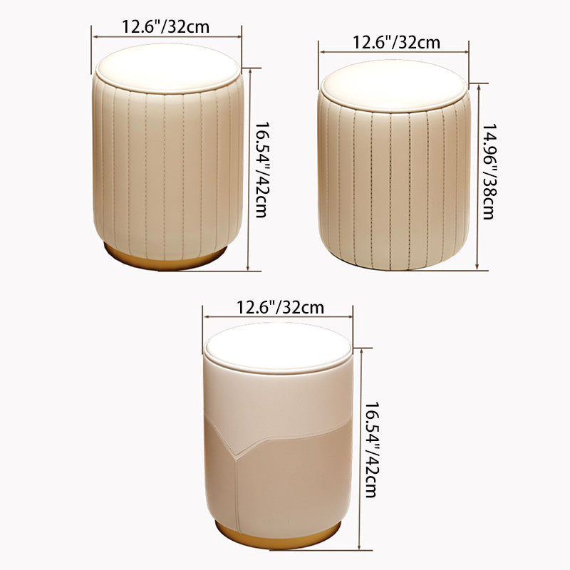 Modern Luxury Cylinder Cat Scratch Leather Solid Wood Metal Vanity Stool For Bedroom