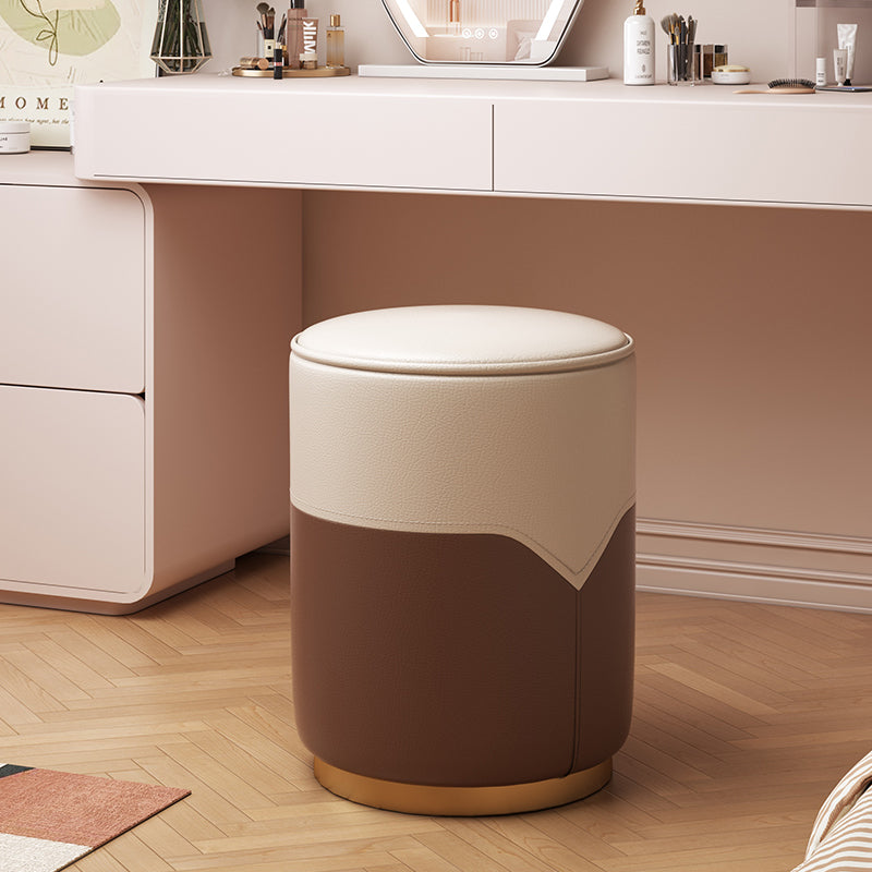 Modern Luxury Cylinder Cat Scratch Leather Solid Wood Metal Vanity Stool For Bedroom