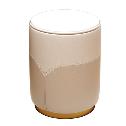 Modern Luxury Cylinder Cat Scratch Leather Solid Wood Metal Vanity Stool For Bedroom