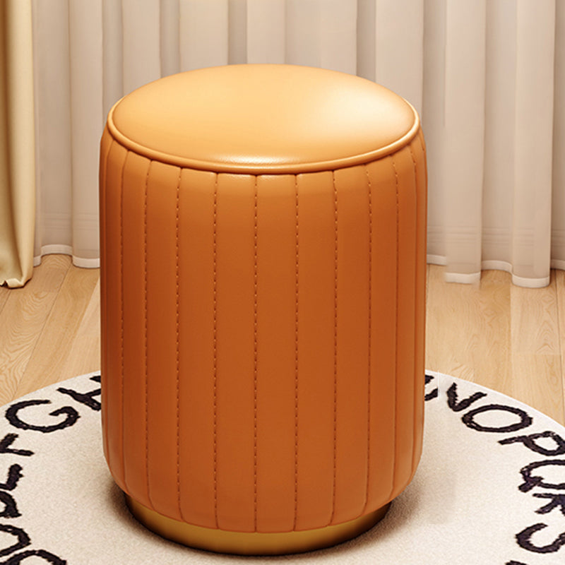 Modern Luxury Cylinder Cat Scratch Leather Solid Wood Metal Vanity Stool For Bedroom
