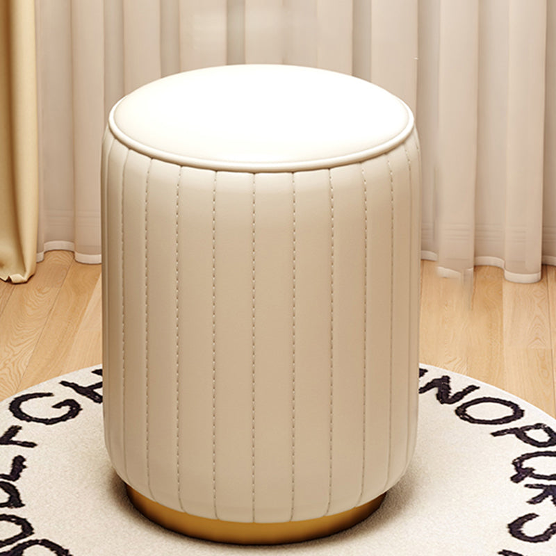 Modern Luxury Cylinder Cat Scratch Leather Solid Wood Metal Vanity Stool For Bedroom