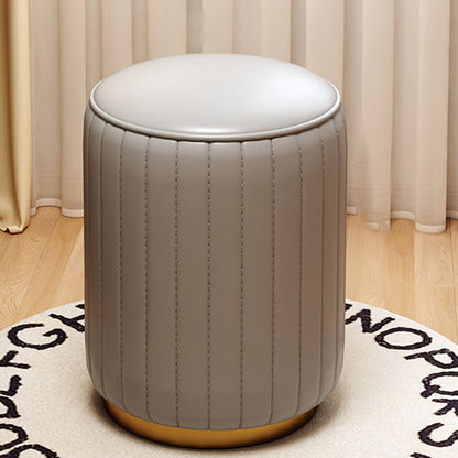 Modern Luxury Cylinder Cat Scratch Leather Solid Wood Metal Vanity Stool For Bedroom