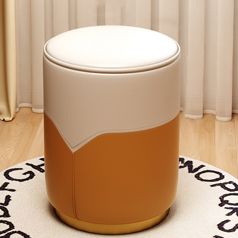 Modern Luxury Cylinder Cat Scratch Leather Solid Wood Metal Vanity Stool For Bedroom