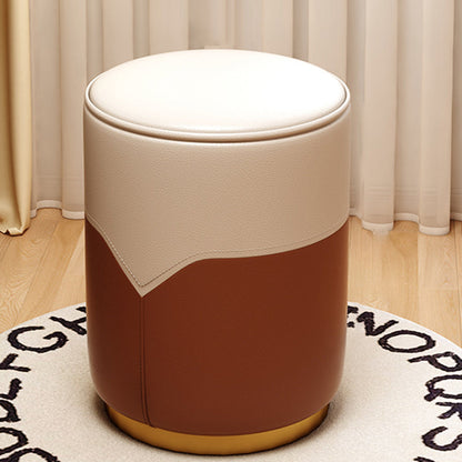 Modern Luxury Cylinder Cat Scratch Leather Solid Wood Metal Vanity Stool For Bedroom