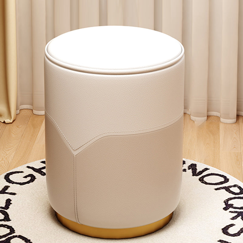 Modern Luxury Cylinder Cat Scratch Leather Solid Wood Metal Vanity Stool For Bedroom
