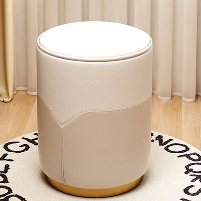 Modern Luxury Cylinder Cat Scratch Leather Solid Wood Metal Vanity Stool For Bedroom