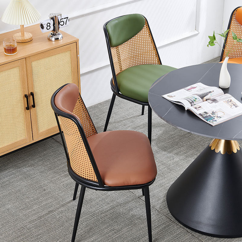 Contemporary Coastal Trapezoid Backrest Nappa Leather Metal Sponge Backrest For Dining Room