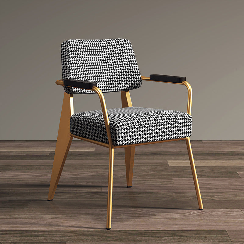 Contemporary Scandinavian Square Cushion Iron Velvet Sponge Backrest Armrest For Dining Room