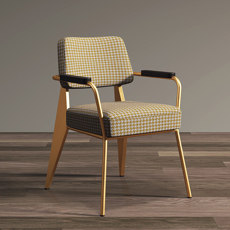 Contemporary Scandinavian Square Cushion Iron Velvet Sponge Backrest Armrest For Dining Room