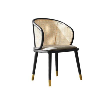 Contemporary Scandinavian Oval Back Rattan Solid Wood High Resilience Foam Dining Chair Backrest For Dining Room