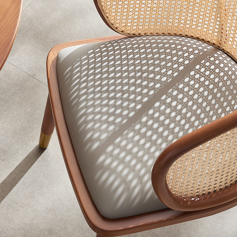 Contemporary Scandinavian Oval Back Rattan Solid Wood High Resilience Foam Dining Chair Backrest For Dining Room