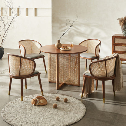 Contemporary Scandinavian Oval Back Rattan Solid Wood High Resilience Foam Dining Chair Backrest For Dining Room