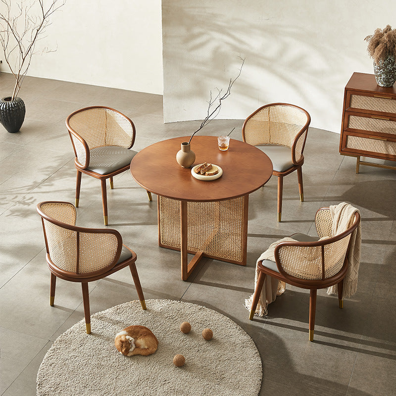 Contemporary Scandinavian Oval Back Rattan Solid Wood High Resilience Foam Dining Chair Backrest For Dining Room