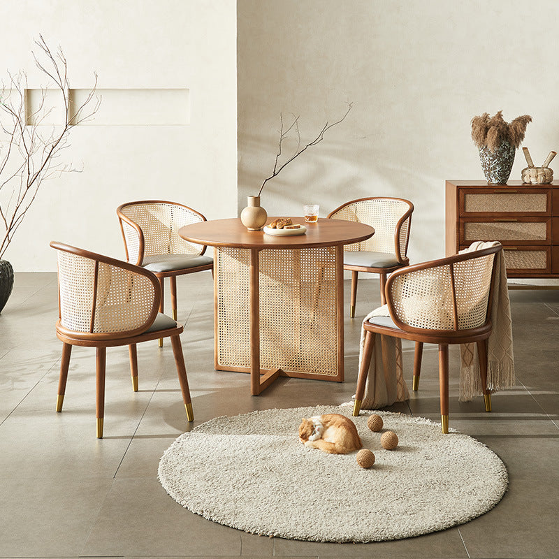 Contemporary Scandinavian Oval Back Rattan Solid Wood High Resilience Foam Dining Chair Backrest For Dining Room