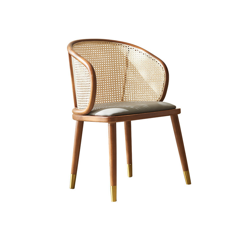 Contemporary Scandinavian Oval Back Rattan Solid Wood High Resilience Foam Dining Chair Backrest For Dining Room