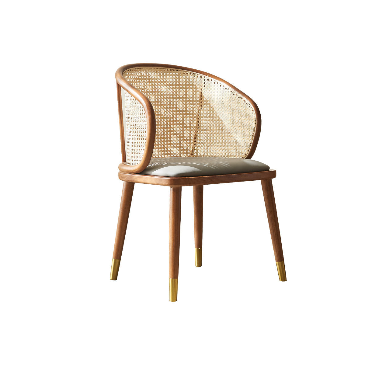 Contemporary Scandinavian Oval Back Rattan Solid Wood High Resilience Foam Dining Chair Backrest For Dining Room