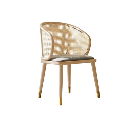 Contemporary Scandinavian Oval Back Rattan Solid Wood High Resilience Foam Dining Chair Backrest For Dining Room