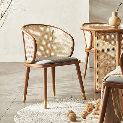 Contemporary Scandinavian Oval Back Rattan Solid Wood High Resilience Foam Dining Chair Backrest For Dining Room