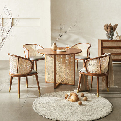 Contemporary Scandinavian Oval Back Rattan Solid Wood High Resilience Foam Dining Chair Backrest For Dining Room